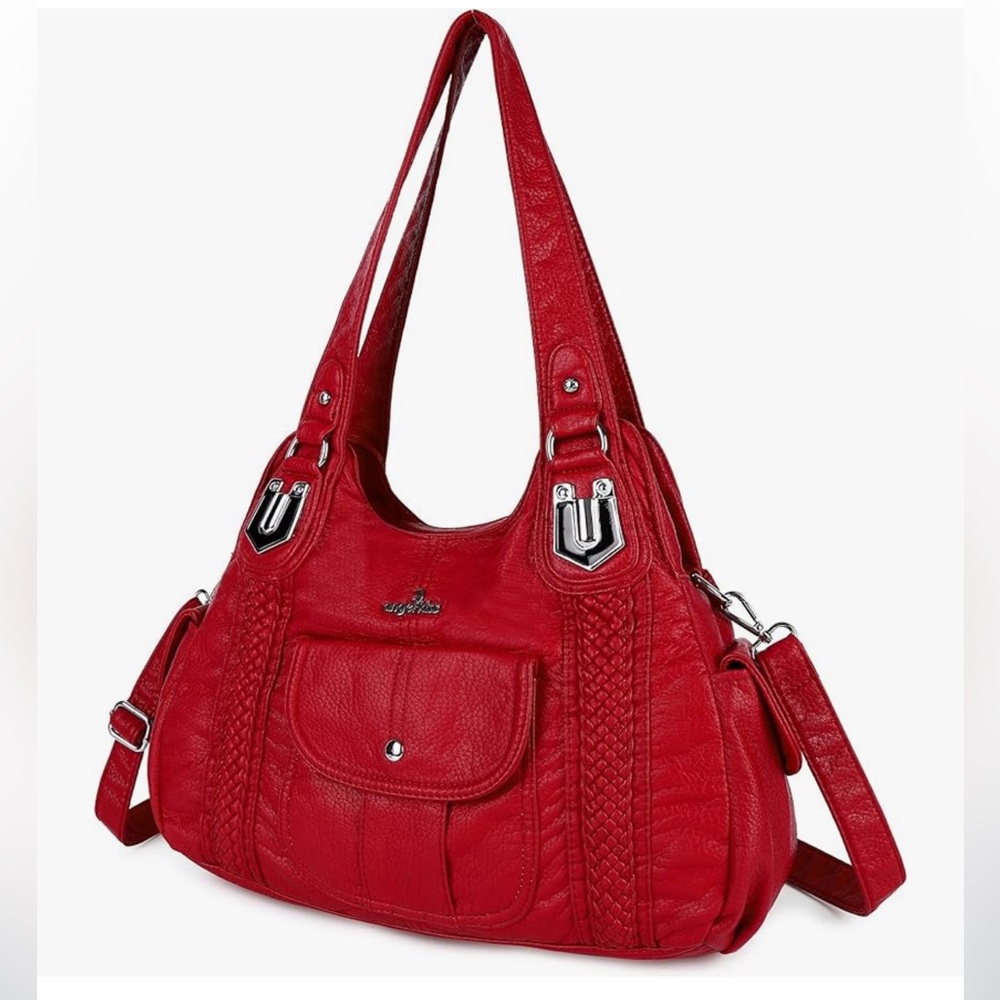 NWT Angel Kiss Red Faux Leather Satchel Purse Crossbody Shoulder Bag Y2K